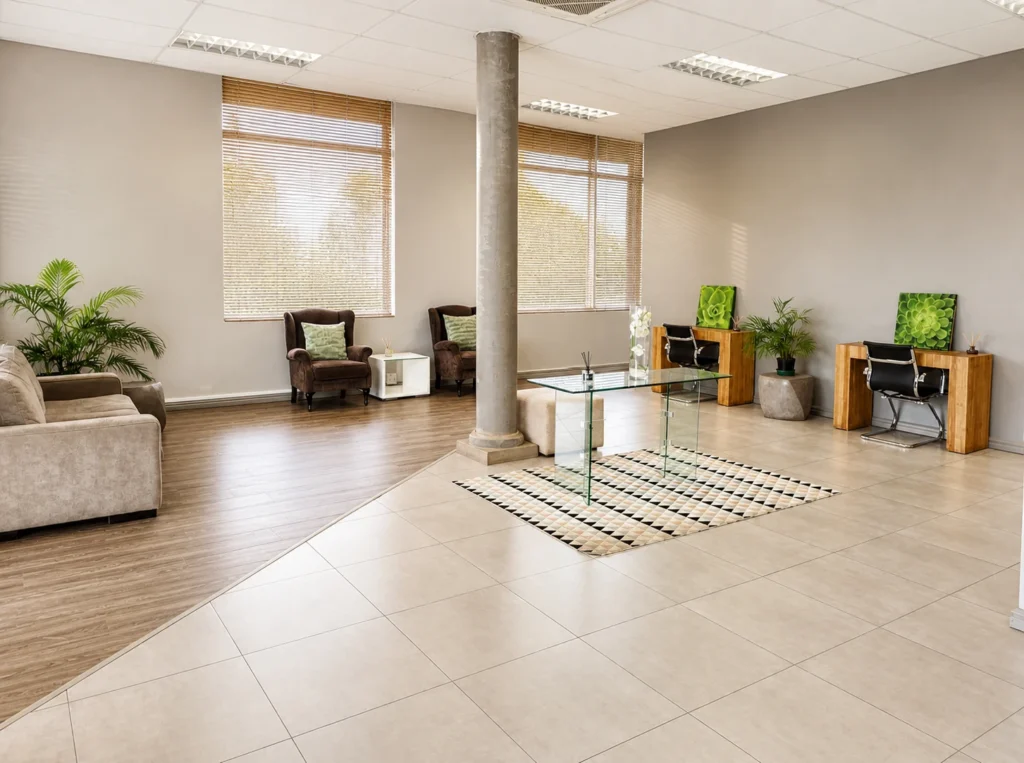 Open reception and waiting area at Miracle Park Office Suites, Centurion